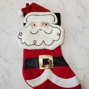 Santa Claus Christmas Stocking Chenille Fleece Red White Figural 18" Lined Cute